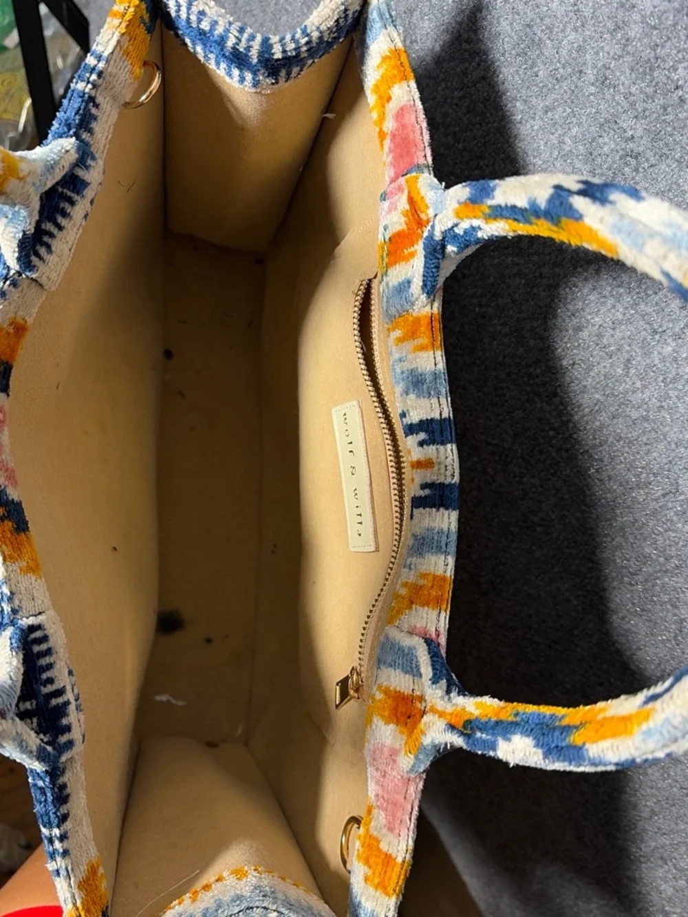 Ikat-Pattern Tote Bag in Blue, Yellow & Pink